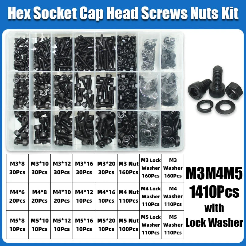 12.9 Grade Carbon Steel Hex Socket Cap Screw and Nut Assortment Kit