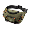 Olive green tactical chest bag with black strap and orange accents