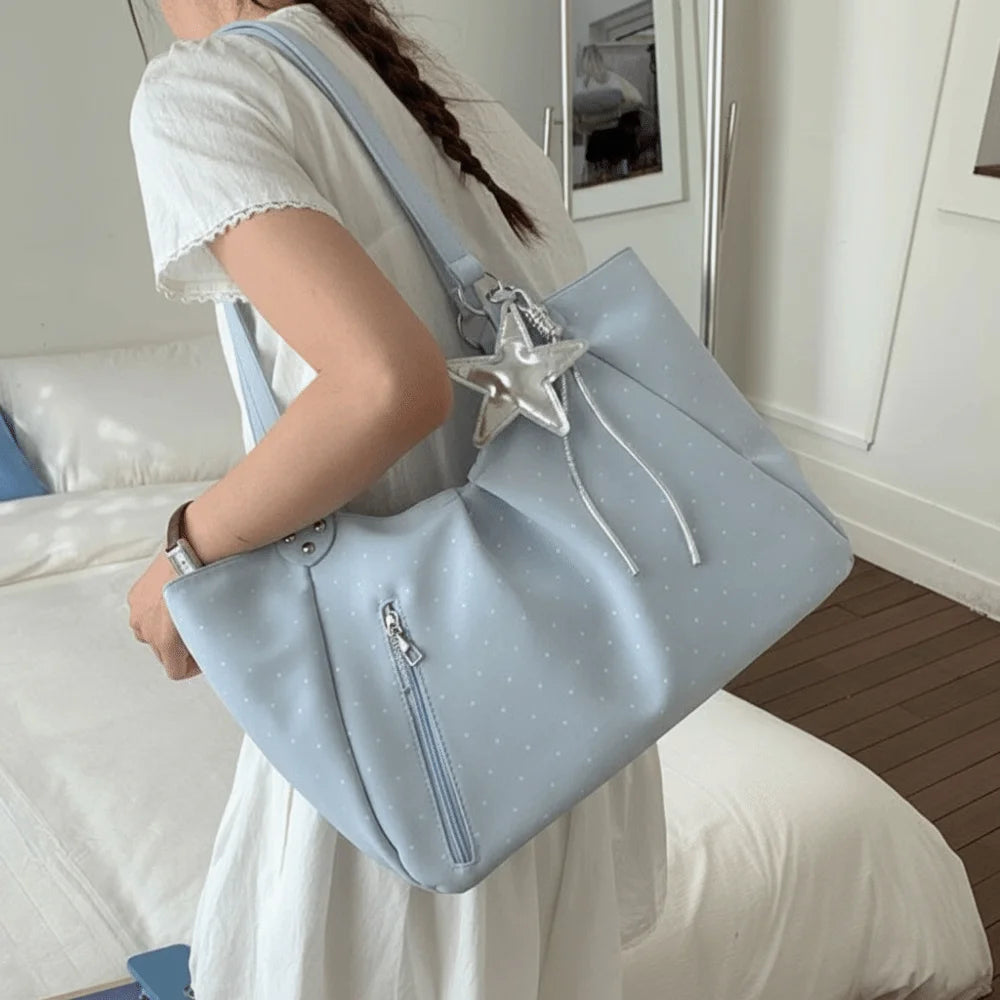 Polka Dot Shoulder Tote Bag with Adjustable Strap