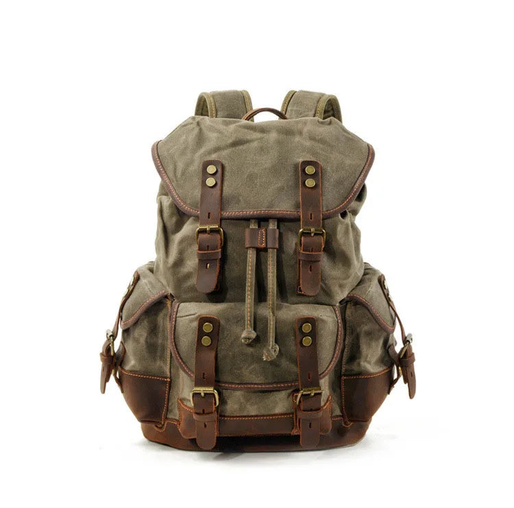 Canvas & Leather Travel Backpack – Waterproof, Large Capacity for School, Work & Hiking