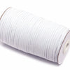 A roll of white polyester elastic bands for sewing and crafts.