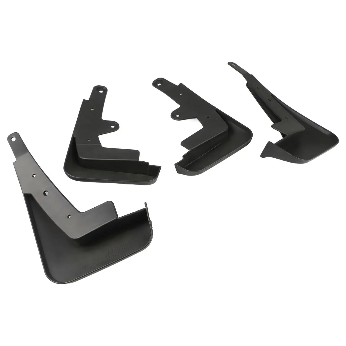 Set of black front and rear mud flaps for a Mazda CX-30, including splash guards.