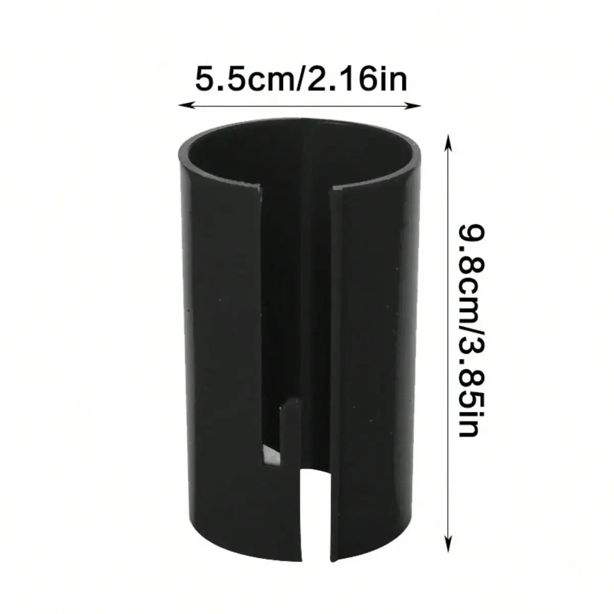 Black portable wrapping paper cutter with a sliding blade, measuring 5.5cm wide and 9.8cm long.