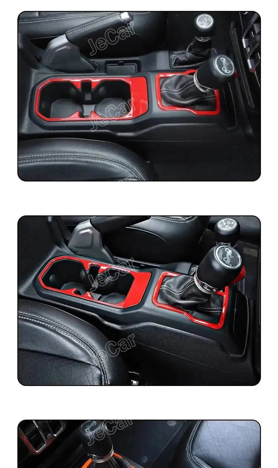 Black ABS gear shift panel and cup holder trim cover for Jeep Wrangler JL and Gladiator JT