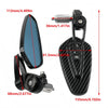Carbon fiber motorcycle rearview mirrors with blue lenses and aluminum alloy mounting.