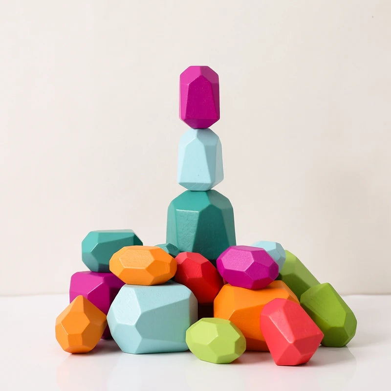 Wooden Rainbow Stacking Stones – Montessori Balancing Blocks for Kids