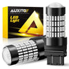 A package and a cylindrical LED light bulb are shown, used for automotive brake lights or turn signals.