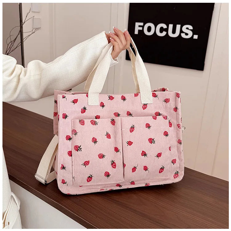 Strawberry Bowknot Canvas Tote Bag