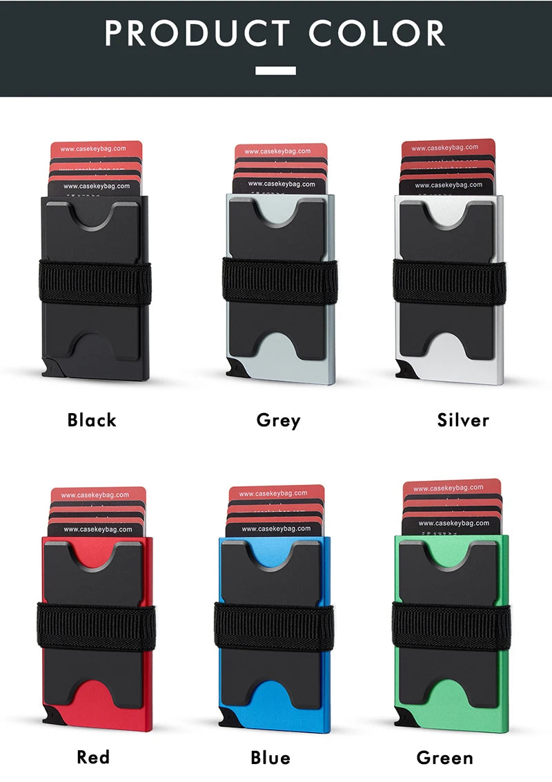 Set schlanker RFID-blockierender Kartenhalter aus Metall in verschiedenen Farben wie Schwarz, Grau, Silber, Rot, Blau und Grü