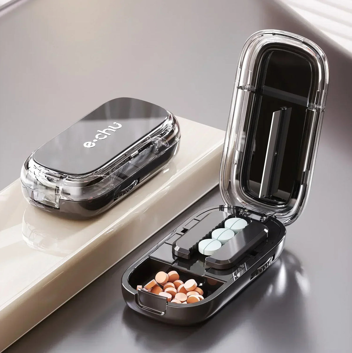 Portable Pill Cutter and Storage Box with Dustproof Lid