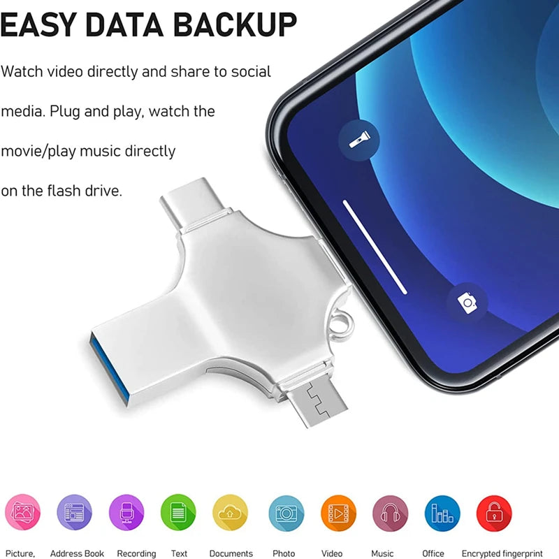 4-in-1 USB 3.0 OTG Flash Drive for iPhone, Android, and Type-C Devices