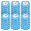 A set of blue, wall-mounted toilet brushes with disposable heads.
