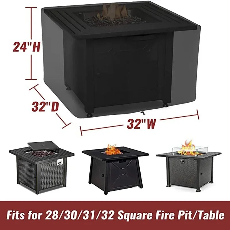 Water-Resistant Fire Pit Cover with Drawstring for Square Pits