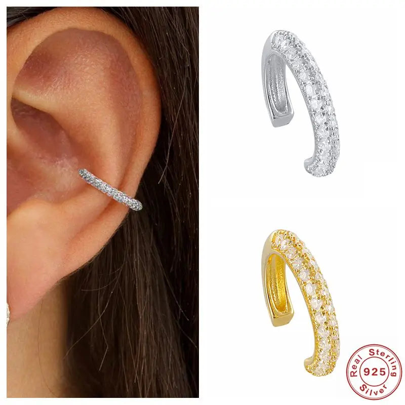 Sterling Silver Cross Ear Cuff with Zircon