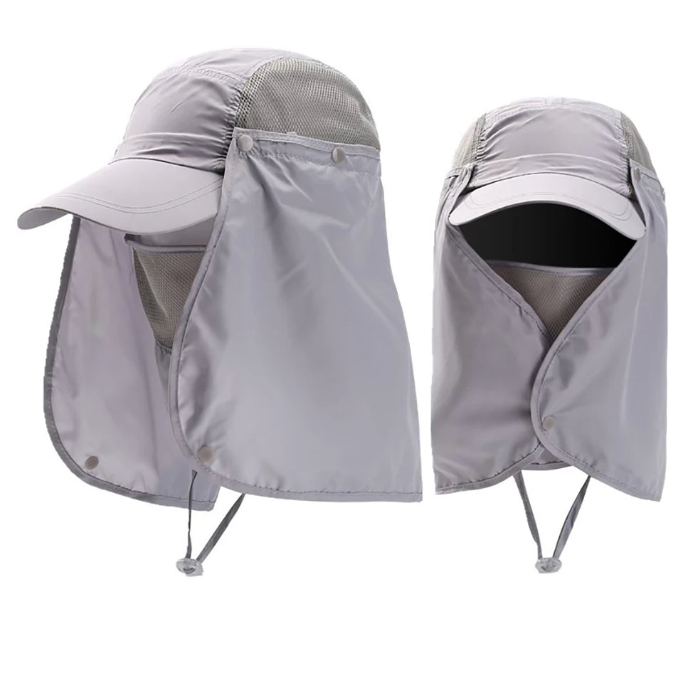 A light gray UPF 50+ breathable wide brim sun hat shown in a folded, open state.