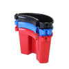 A red and blue bucket organizer caddy for holding car detailing tools.