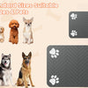 Two standard sized pet feeding mats shown next to various dogs and cats.
