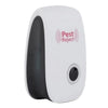 A white ultrasonic pest repellent device with a black section and a circular opening.