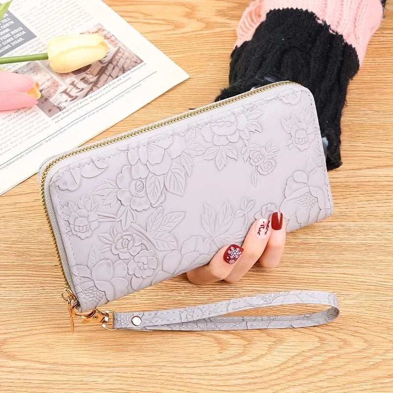 Portefeuille en PU cuir floral embossé