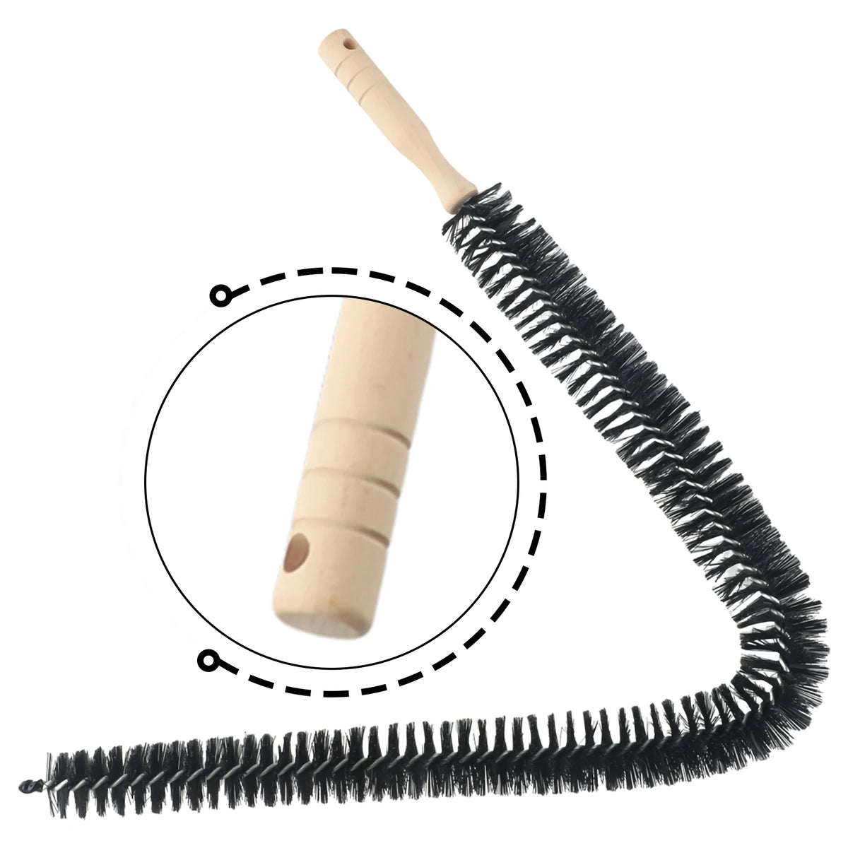 Brosse nettoyante flexible noire et bois pour radiateurs et grilles d'aération.