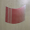 Red and white striped vinyl decal sticker set shaped like a curved motorcycle wheel rim decoration