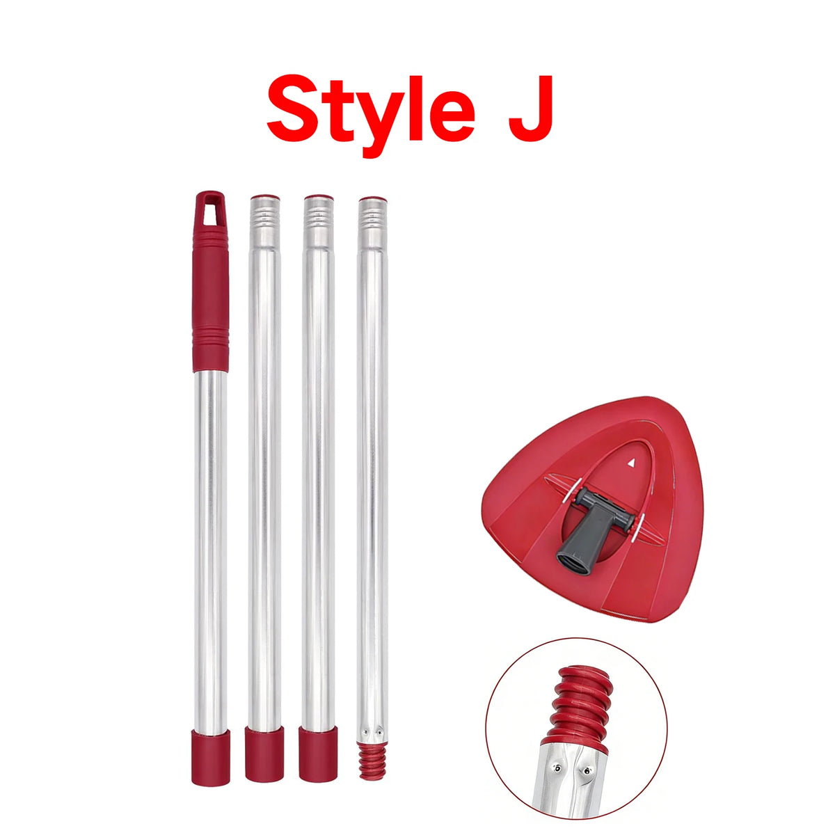 Replacement mop handle and base for O-Cedar/Vileda systems in red and silver.