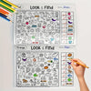 A children's activity book titled Look & Find featuring various hidden objects for kids to find and color.