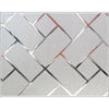 Decorative frosted window privacy film featuring a geometric diamond pattern with a silver and rose gold tint.