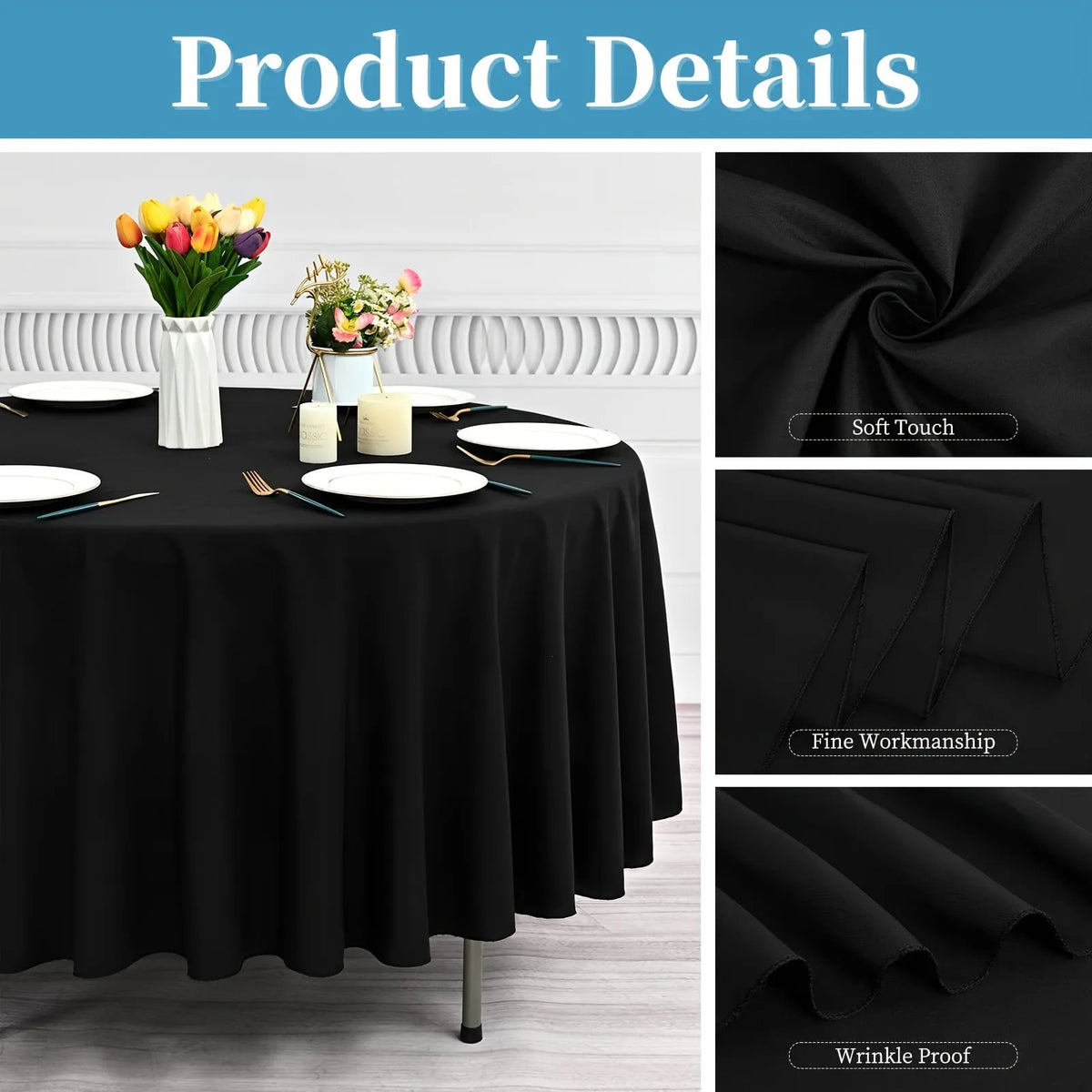 Round Solid Color Polyester Tablecloth for Weddings, Parties & Dining