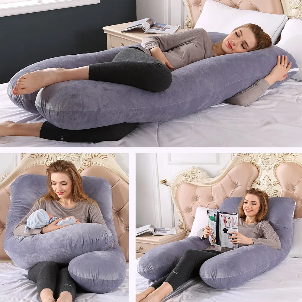 U-Shaped Full Body Pregnancy Pillow with Removable Velvet Cover