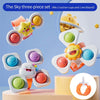 A sky three-piece set of fidget toys including two suction cups and one wristband shown in various colors