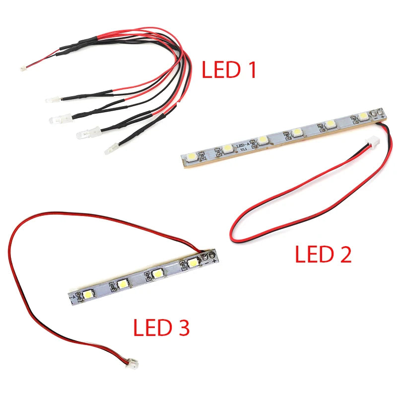 Kit containing three LED light strips for an RC car receiver parts set