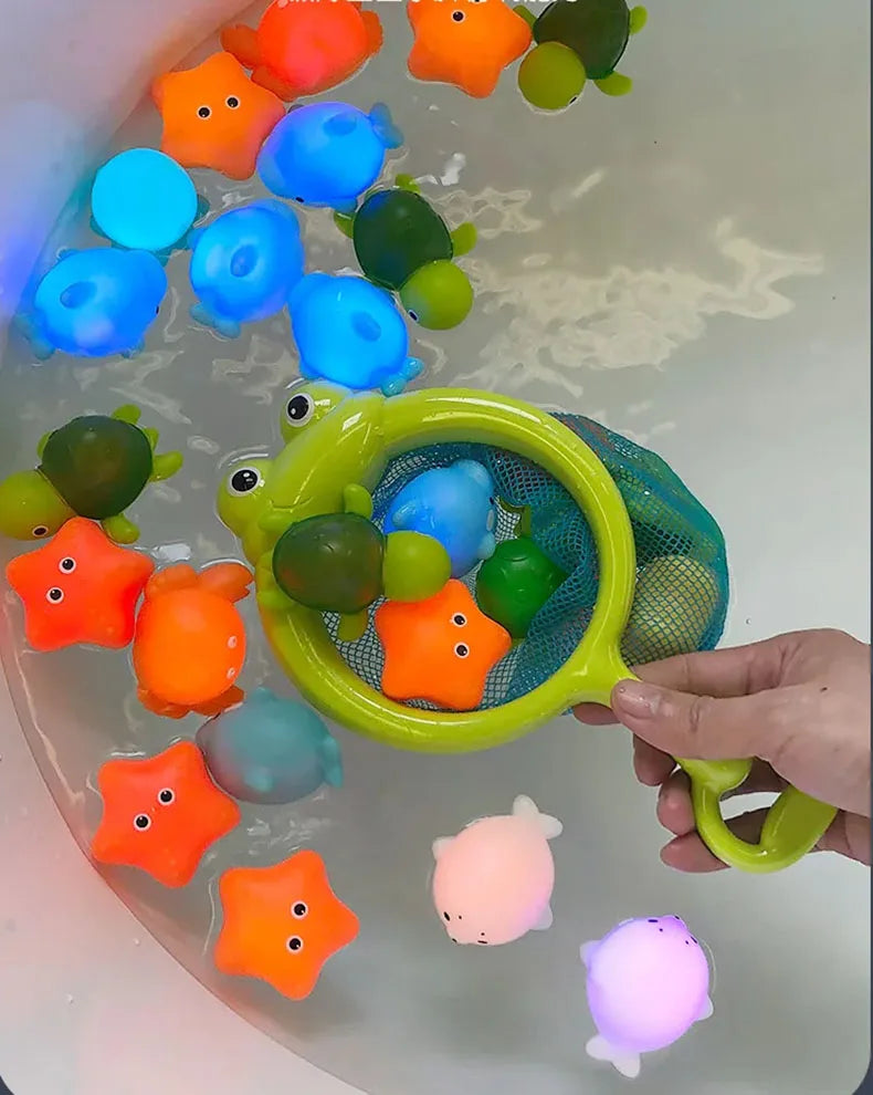 Glow-in-the-Dark Animal Bath Toy Set with Floating Net