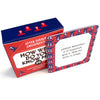 A red and blue game box with a card featuring questions for a party game titled How Well Do You Know Me?