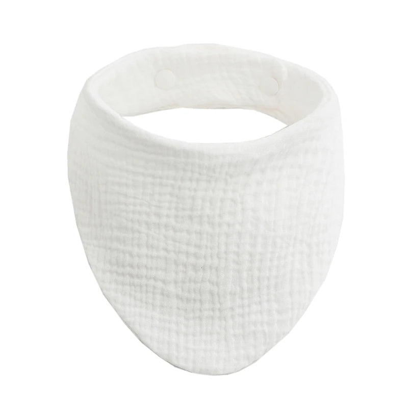 White organic cotton muslin baby bib with an absorbent bandanna