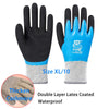 Pair of blue and black double layer latex coated waterproof thermal work gloves with cashmere lining