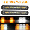 A set of 18 strobe patterns built-in flasher warning light bars shown in various lighting contexts.