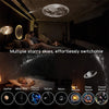 A display showing various starry skies like Jupiter, Milky Way, Saturn, Moon, Spira Nebula, Deep Space, and Ocean World.