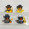 A set of cowboy rubber duck car ornaments featuring yellow and black designs with hats and accessories.