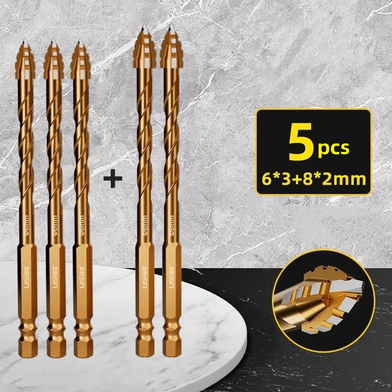 Carbide Four-Blade Serrated Drill Bit Set 6-10mm for Tile, Ceramic, and Stone