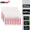 A set of 30 long, white, waterproof deep hole markers for woodworking and construction