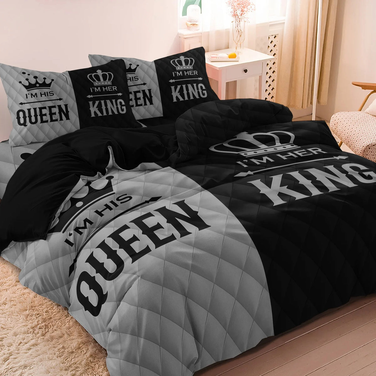 King & Queen Crown Print Duvet Cover Set