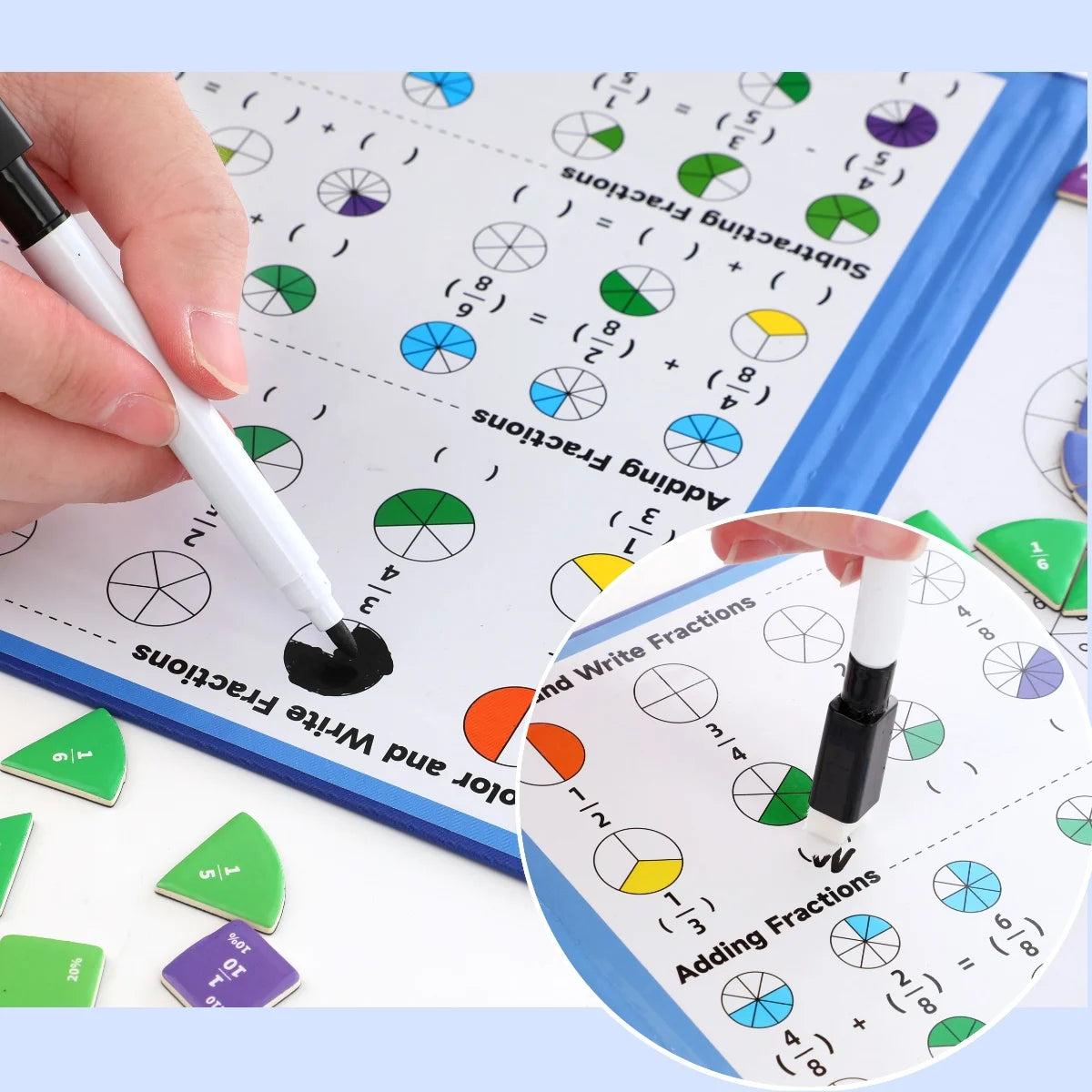 Magnetic Fraction Teaching Set with Charts & Erasable Practice Area