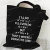 Black canvas tote bag with a mathematical equation written on it