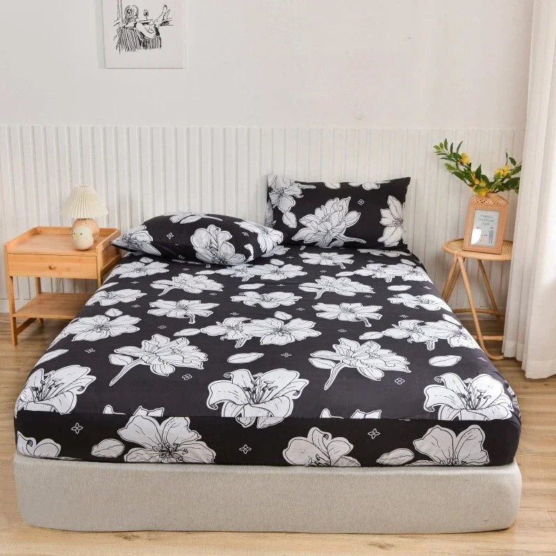 Non-Slip Fitted Sheet with Elastic Edges – Geometric Print, Soft Cotton Feel