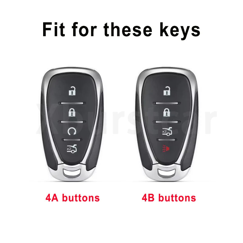 Two black key fobs, one with 4A buttons and one with 4B buttons, shown for fit comparison.