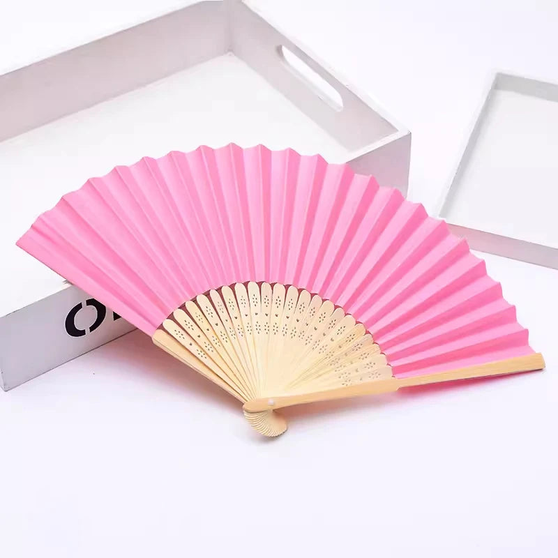 Classic Bamboo Folding Fan with Blank Canvas Design