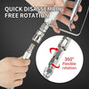 Hand holding a stainless steel swivel connector for airless spray hoses demonstrating 360 degree flexible rotation.