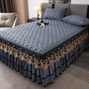 Gold Embroidered Lace Bed Skirt with Heart Pattern