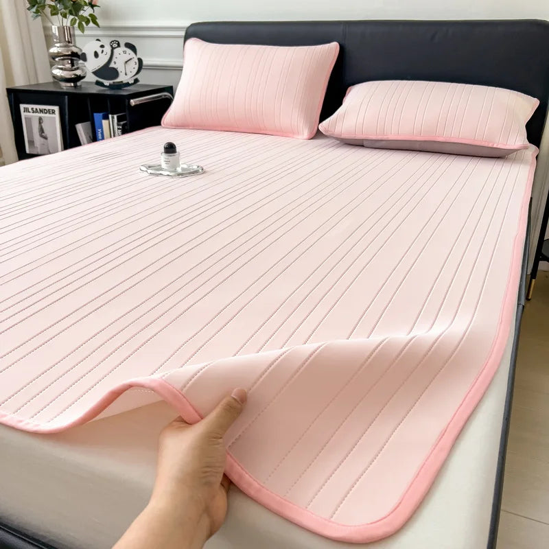 Ice Silk Cooling Bed Pad with Pillowcases – Breathable & Soft Summer Bed Mat